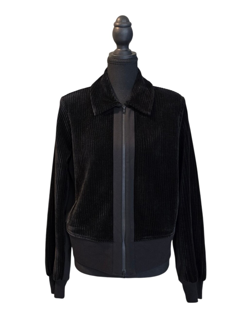 Cabi Team Bomber Jacket Wide Wale Velvet Corduroy Black Full Zip Small